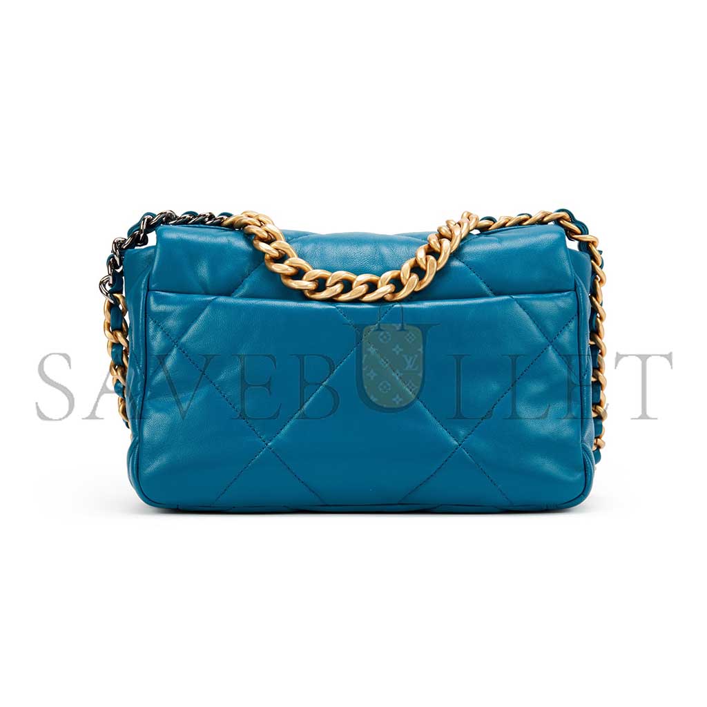 Ch*el 19 flap bag in teal blue lambskin as1160 (26*16*9cm)